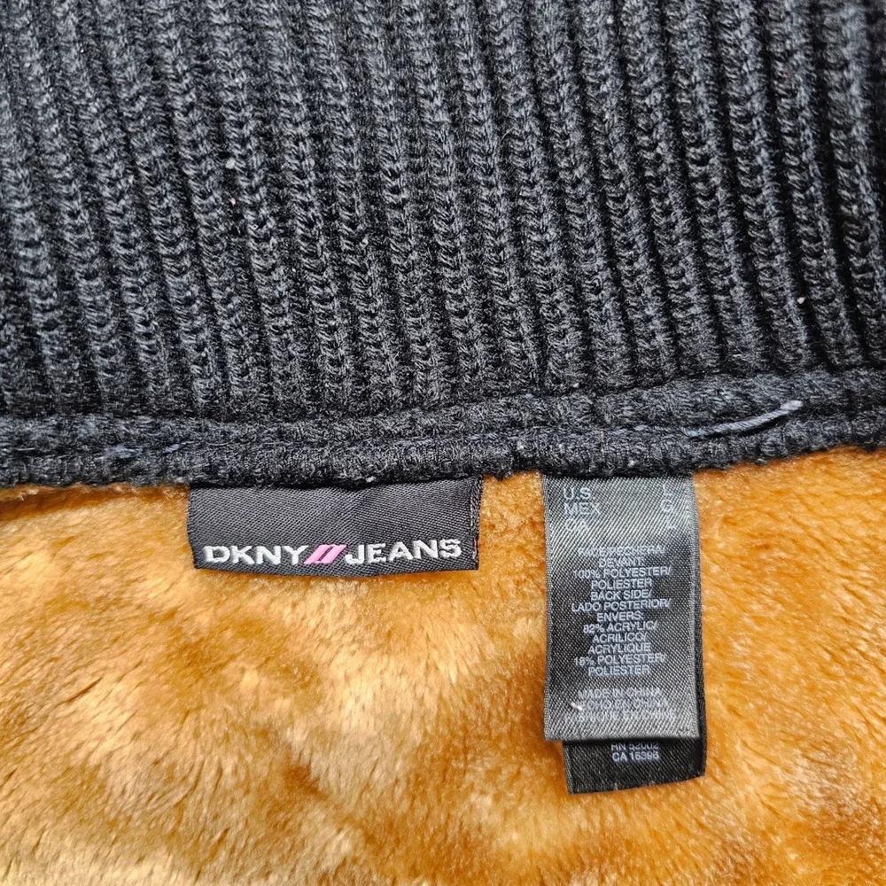 DKNY Faux Shearling‎ Jacket Girls Large Brown Lined Ribbed Collar Button Front